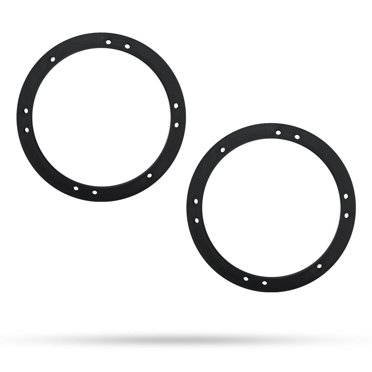 Two black circular rings on a white background